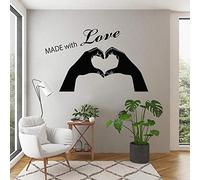NSRJDSYT Fait avec Amour Coeur Mots romantiques Lettrage Autocollants Vinyle Sticker Mural décor à la Maison Salon Chambre Mural Famille Autocollant 69x42cm
