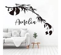 NSRJDSYT Nom personnalisé Panda Bambou Sticker Mural Panda forêt nom personnalisé Stickers muraux pour Enfants Chambres bébé Chambre décor Vinyle décalque 87x57cm