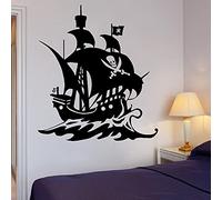 NSRJDSYT S Mur Vinyle Decal Bateau Voile Stickers Muraux Pirate Capitaine Vinyle Mural Crâne Os Croisés Papier Peint Décor À La Maison 75x84cm