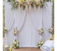 NSSONBEN 20ft x 15ft Rideau de Fond Blanc Sans Rides pour Fêtes, Tissu Polyester Soyeux pour Plafond de Mariage, 4 Panneaux de 15ft Rideau de Fond Photo pour Baby Shower, Photographie de Scène, Tissu