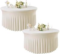 NSSONBEN Lot de 2 nappes rondes, élastiques, extensibles, infroissables, en élasthanne, pour anniversaire, douche prénatale, fête, mariage, banquet - Ivoire - 152 cm