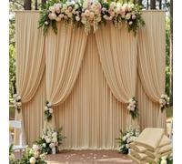 NSSONBEN Rideau de Fond de 9.1m x 4.6m Sans Rides Champagne pour Fêtes, Tissu Polyester Soyeux pour Plafond de Mariage, 6 Panneaux de 4.6m Rideau de Fond Photo pour Douche de Bébé, Photographie, Tissu