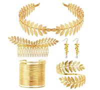 Nswayy 5 Pièces Déesse Grecque Costume, Couronne de Laurier Déguisement, Couronne de Laurier, Bracelet Manchette, Boucles d'Oreilles Perle, Peigne À Cheveux Latéral et Bracelet Bras pour Mariage