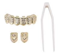 NSXAYIWE Juego de aparatos ortopédicos para dientes, decoración de dientes chapada en latón de Excelente calidad, soporte de metal fácil de usar para fiestas de Halloween, (Redondo)