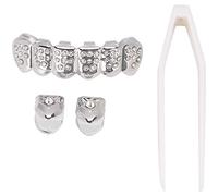 NSXAYIWE Juego de aparatos ortopédicos para dientes, decoración de dientes chapada en latón de Excelente calidad, soporte de metal fácil de usar para fiestas de Halloween, (Plata)