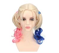 NSXAYIWEPerruque Harley Quinn Perruque Femme Double Queue De Cheval Perruque Longue Taille Ajustable Longs Bouclés Faux Cheveux Synthétiques Perruque Pour la Vie Quotidienne Cosplay Party