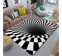 NSXBY Tapis Illusion Optique,Effet Piège Tapis,Tapis De Zone Rectangle 3D,Maison Intérieure Salon Dortoir Anti-Tapis De Secteur De Dérapage,Paillasson Blanc Noir-Un 100x150cm(39x59inch)