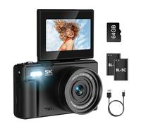 Nsyee Appareil photo numérique 4K, avec transfert Wi-Fi, caméra YouTube Vlog 64 MP, écran rabattable à 180 ° de 3 pouces, avec carte SD 64 Go, zoom numérique 18x, appareil photo compact cadeau pour