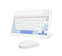 Nsyee Clavier et souris sans fil, clavier Bluetooth tablette portable fin rechargeable universel pour iPad/tablette/PC/iOS/Android/Windows/Samsung Tab/Lenovo, disposition italienne, (blanc et bleu)