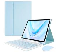 Nsyee Étui avec clavier pour iPad Air 11" M2 2024/M3 2025/iPad Air 4e/5e 11" et iPad Pro 11" (4e/3ème/2e/1ère), porte-crayon intégré, étui pour iPad avec souris et clavier Bluetooth, bleu