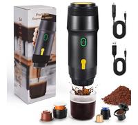 Nsyee Machine à expresso portable 3 en 1, auto-chauffante, 12 V, compatible avec grandes capsules/petites capsules/café moulu, cafetière électrique de voyage, pour camping, camping-car, bureau, noir
