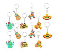 NTALJC 12pcs Mexican Fiesta Cartoon Kelechains Fun Cactus Hat Hot Dog Guitar Sac CLÉS SANS POUR LOGGAGE PENDANTS FAVORS ET DÉCORATIONS