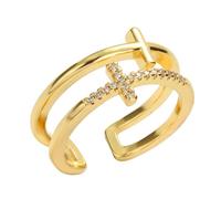 NTALJC 2pcs Cross Ring anneaux pour les adolescentes anneaux ouverts pour les femmes anneaux ajustés anneaux gothiques pavés pour femmes anneaux chrétiens pour femmes anneaux goth