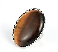 NTALJC Anneau de pierre d'œil du tigre brun naturel cristal ovale grand anneau réglable ajusté des anneaux de pierre ouverte pour femmes reiki équilibre anne