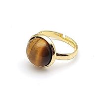 NTALJC Anneau de pierre d'œil du tigre brun naturel cristal rond anneau réglable ajusté en pierre ouverte des femmes bancs de pierre reiki banc de cheville anne