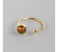 NTALJC Anneau de pierre d'œil du tigre jaune naturel cristal rond de couleur rond réglable Ajustement des anneaux de pierre ouverte des femmes