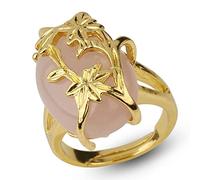 NTALJC Anneau de quartz rose rose naturel Clou de couleur Fleur Fleur Anneau en forme d'oeuf Ajustement Ajustement de pierre ouverte Femmes Reiki Balance Anne Anneau Ring