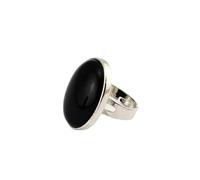 NTALJC Anneau d'onyx noir naturel cristal ovale Big anneau ajusté ajusté en pierre ouverte de pierre ouverte reiki équilibre de la cheville anne
