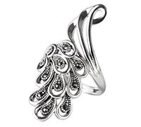 NTALJC Bagues de promesse en argent pour femmes, bague en argent Vintage avec plume de paon, bagues en Cz noir pour femmes