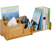 NTALJC Bernchtop bibliothèque en Bois Extensible Bibords étagères de Bureau ajusté Books Book Books avec boîte de Tissu Bibliothèque de comptoir Bibliothèque Office Rack de Stockage Boîte de Tissus