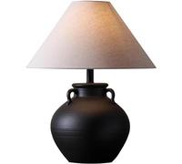 NTALJC Black Rustic Ceramic Jar Table Lamp for Bedroom, Living Room, Dining Room, Office, with White Linen Lampshade,Remote Control Switch,Large