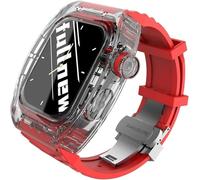 NTALJC Bracelet de montre de sport Fluororubber kit de modification de boîtier transparent pour 8 7 6 SE 5 4 44 mm 45 mm Series