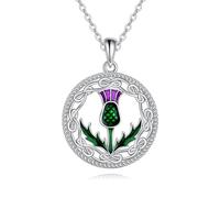 NTALJC Cadeaux écossais bijoux pour les femmes Silver Scotland Collier de chardon Agramone Colliers de pendentif à nœud celtique pour filles