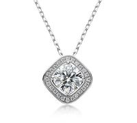 NTALJC Carré d couleur 1.0ct couture ronde réelle collier de pendentif de Moissanite