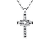 NTALJC Celtic Cross Sterling Silver Star of David Jewish Star Cross Pendant S Celtic Star of David Star for Men Women Thanksgiving Christmas, Sterling Silver, No Gemstone for Girls