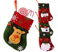NTALJC Christmas Stockings 4Pcs Santa, Snowman, Bear & Deer Xmas Stockings with Hanging Rope 7.5x3.4in Cute Decorative for Gifts, Candy, Christmas Tree Personalised