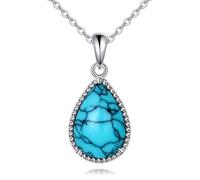 NTALJC Collier argenté Lapis Lazuli/turquoise/noir Onyx/quartz rose/ambre/lune de lune Collier en larmes Bijoux pour femmes