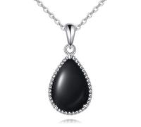NTALJC Collier argenté Lapis Lazuli/turquoise/noir Onyx/quartz rose/ambre/lune de lune Collier en larmes Bijoux pour femmes