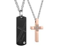 NTALJC Collier avec pendentif en forme de croix en acier titane et oxyde de zirconium pour couple 50 cm Noir