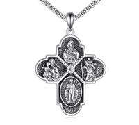 NTALJC Collier croisé 952 Collier en argent Saint Christopher/Vierge Marie/Saint Rose de Lima Médaille Prime Pendants Bijoux religieux pour femmes hommes