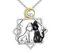 NTALJC Collier de chat Silver Moon and Star Pendant Collier Cat Amitié ou amour Black Cat Bijoux Cadeaux pour les filles