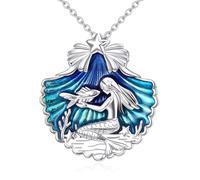 NTALJC Collier de sirène Silver Little Sirène Shell Pendant Collier Beach Ocean Jewelry Gift For Women Lover