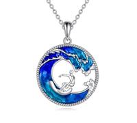 NTALJC Collier de surfeur pour femmes/hommes Collier de planche de surf argenté Collier de vague de mer Bijoux de plage pour femmes hommes adolescents filles garçons