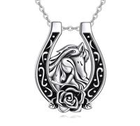 NTALJC Collier en fer à cheval fille avec collier pendentif en argent Rose Rose Horse Bijoux pour femmes filles