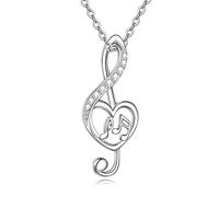 NTALJC Collier musical en argent avec pendentif cœur et note de musique, zircon cubique, cadeau pour femme et fille
