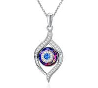 NTALJC Collier pendentif pour les yeux Silver Evil - bleu bleu, violet, volcanique; Chance Amulette Ojo Turco Jewelry Gift for Women