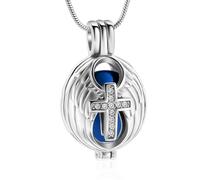 NTALJC Collier urn de crémation en cristal pour les ailes creux anges de plumes funéraires en funérailles crémation de bijoux de bijoux avec bleu