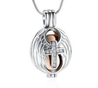 NTALJC Collier urn de crémation en cristaux pour les ailes creux d'ange ange creuse featter funérailles crémation de bijoux avec rose avec rose