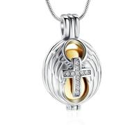 NTALJC Collier urn de crémation en croix en cristal pour les ailes creux d'ange ange plume funéraire commémoratif crémation bijoux