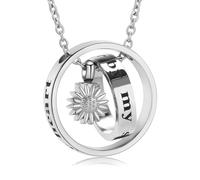 NTALJC Crémation bijoux de tournesol Collier Urn For Ashes Double Circle Memorial Pendant Pets Human KeepSake For Women Men-Silver