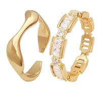 NTALJC Élégant anneau de zircon ensemble pour les femmes 2 pièces Silver Small Zirconia Anneaux à la mode ouverts pour l'engagement