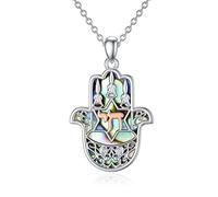NTALJC Evil Eye/Star de David/Chai/Daisy/Eye of Horus Collier Hamsa Collier à main Silver Abalone Shell Bijoux pour les filles