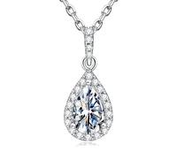 NTALJC Forme de poire en argent sterling coupé 1.0 cmt d Color Moissanite Halo Pendant Collier Engagement Gift for Women