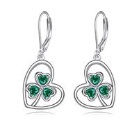 NTALJC Irish Earrings Silver Shamrock Clover Leverback Dangle Dangling Earrings St Patricks Day Jewellery Gift for Women