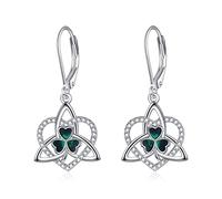 NTALJC Irish Earrings Silver Shamrock Clover Leverback Dangle Dangling Earrings St Patricks Day Jewellery Gift for Women