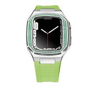 NTALJC Kit de modification Boucche en caoutchouc de boîtier en métal pour 44 mm 45 mm Bracelet en acier inoxydable de luxe de luxe pour iwatch 7 SE 6 5 4